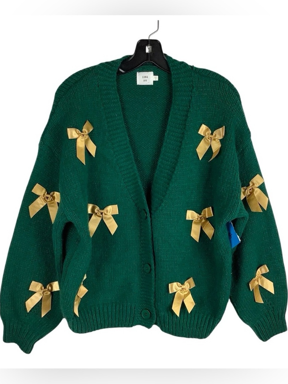 Luna Ivy green cardigan with gold bows 🎀